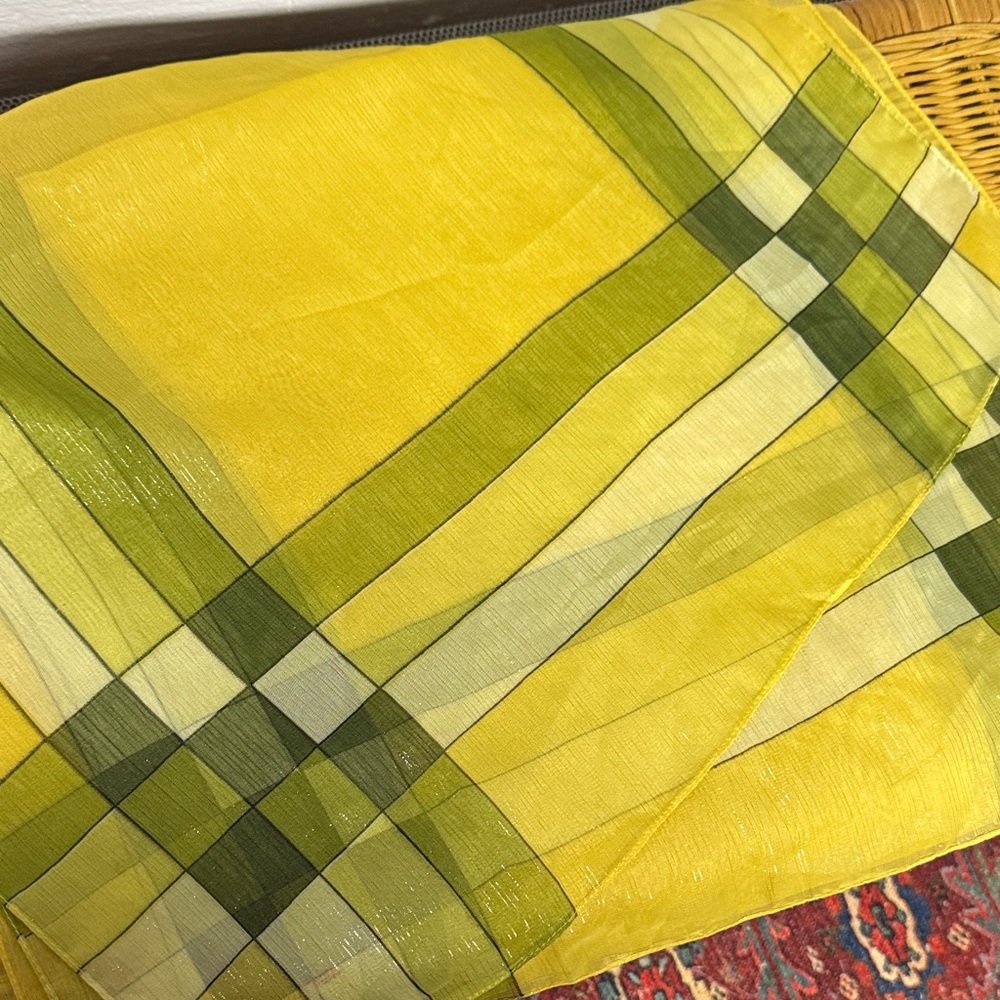 Vintage Yellow Green Oblong Sheer Scarf
